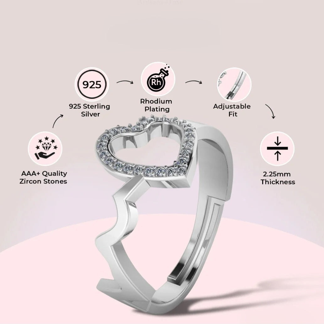 LUSO 92.5% Sterling Silver Heart Shape Adjustable Ring