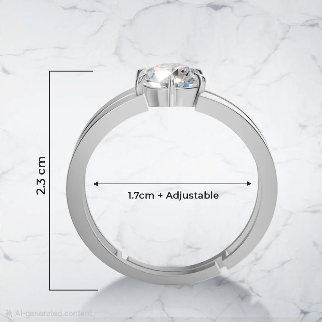 LUSO 92.5% Pure Sterling Silver Adjustable Solitaire Diamond Wedding Ring