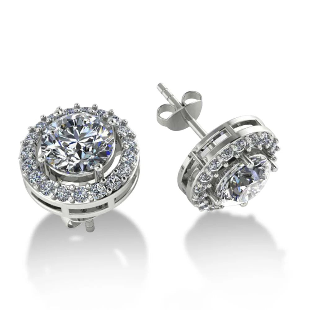 LUSO 92.5% Pure Sterling Silver Zircon Stud Solitaire Earrings