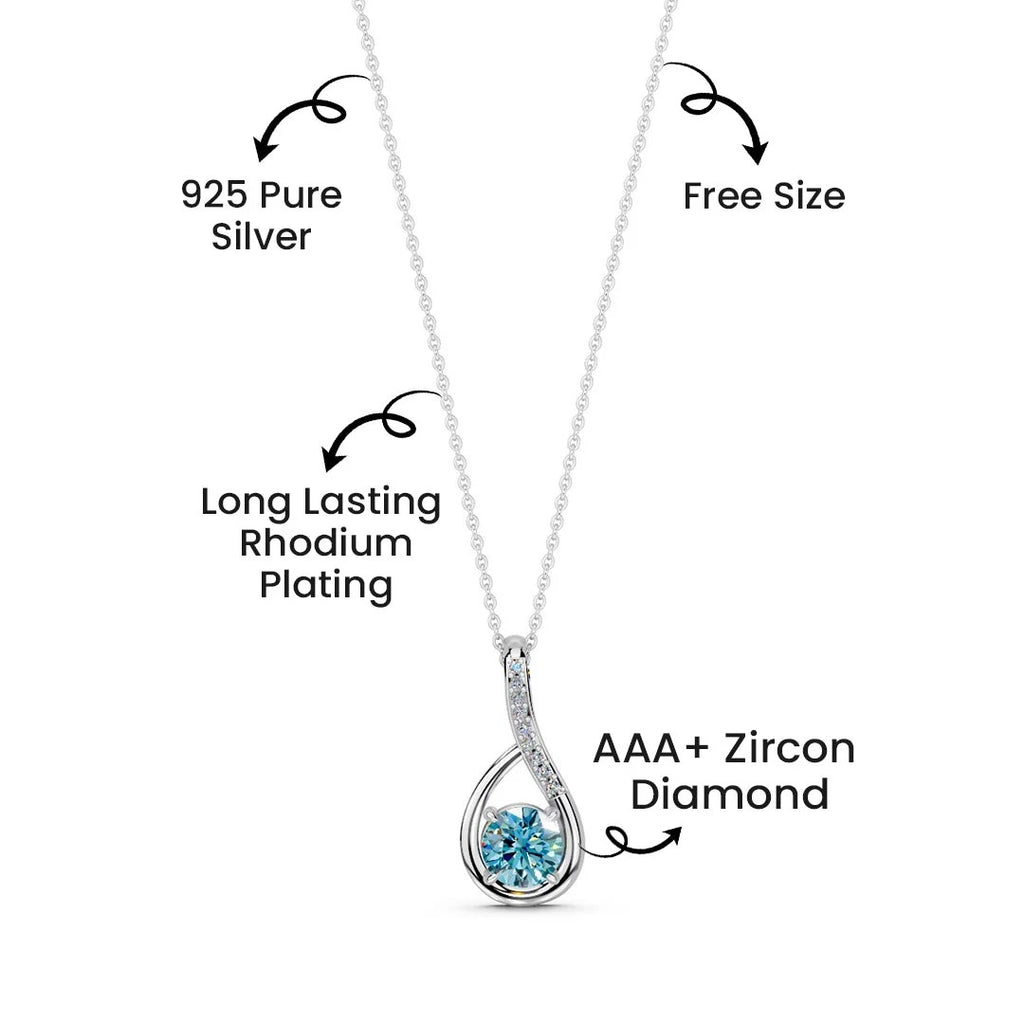 LUSO 92.5% Pure Sterling Silver Blue Stone Pendant with Zircon Accents