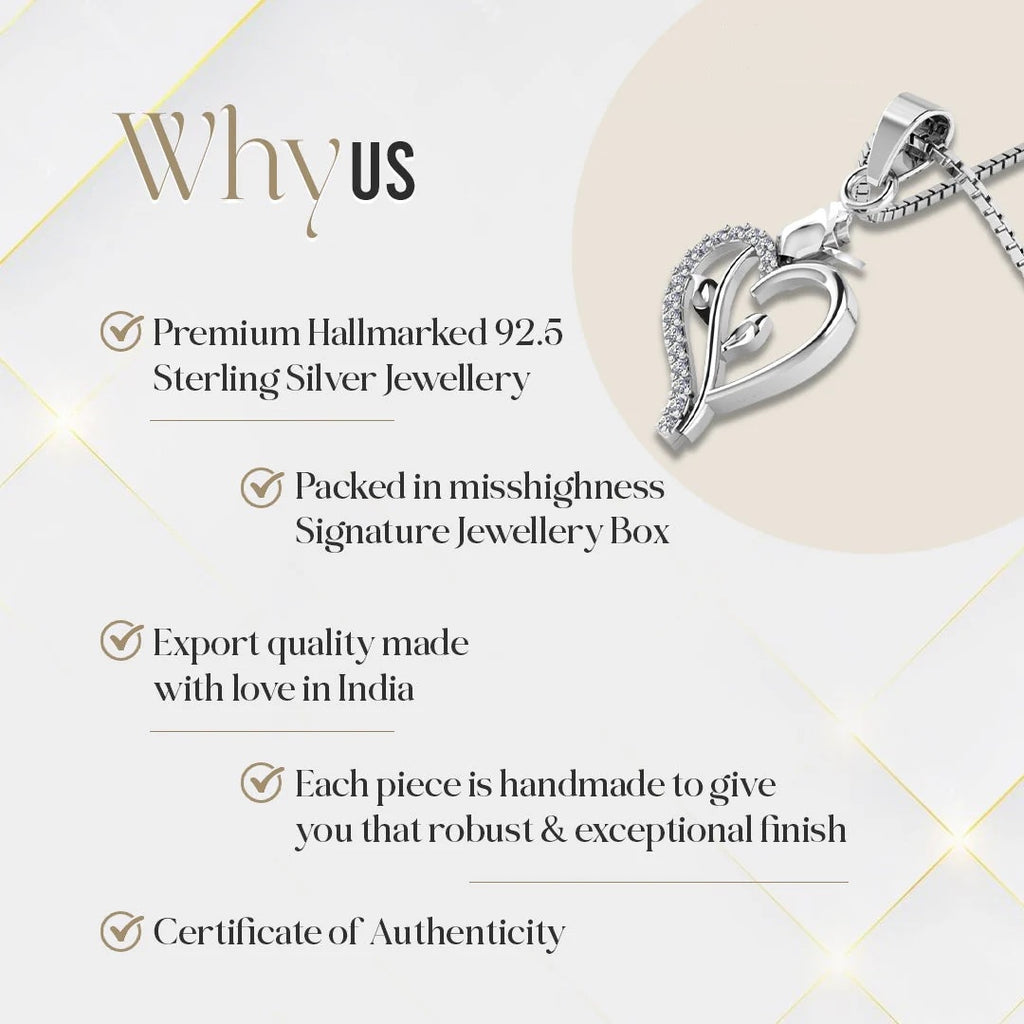 LUSO 92.5% Pure Sterling Silver Rose Heart Pendant with chain