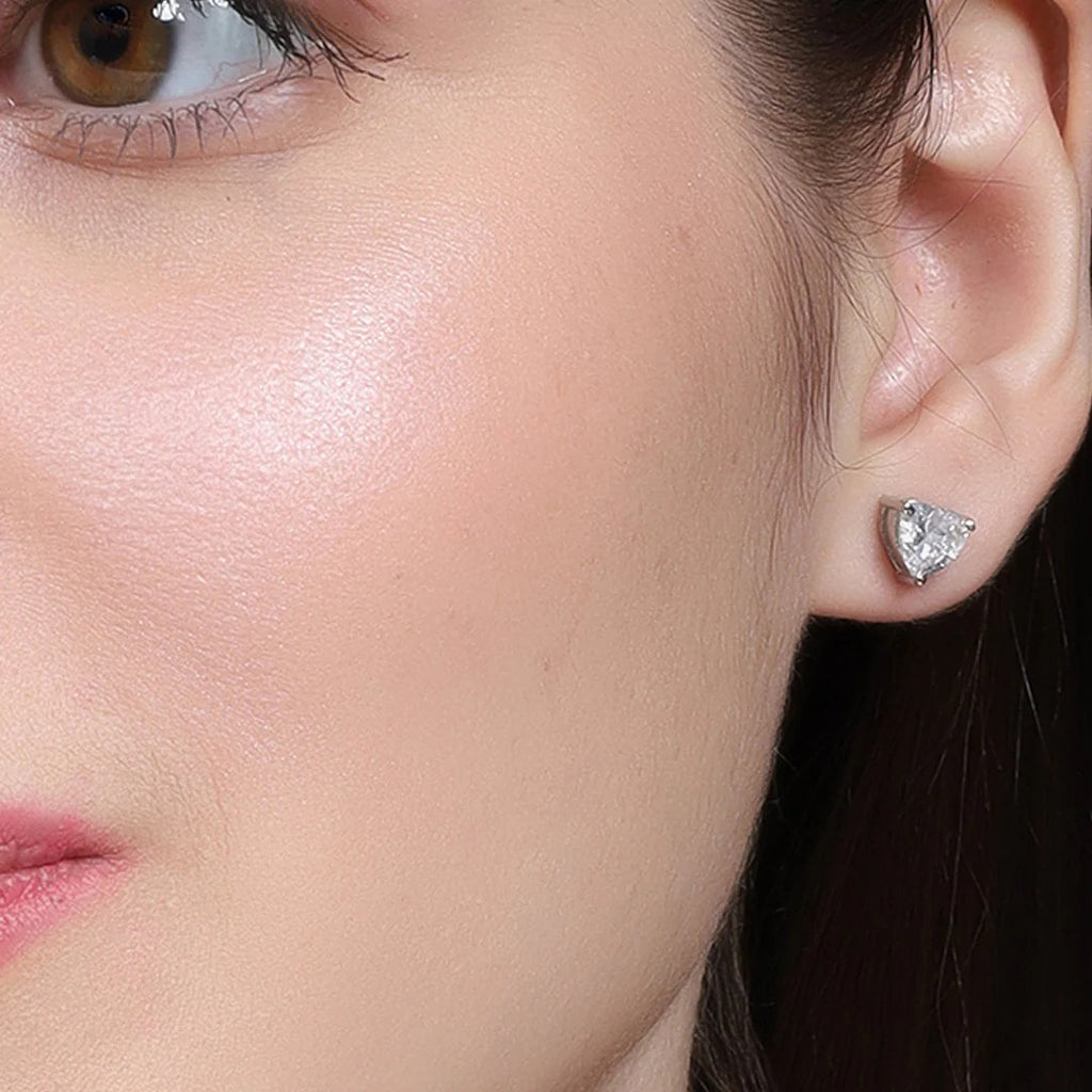 LUSO 92.5% Pure Sterling Sterling Heart Shape Diamond Stud Earrings