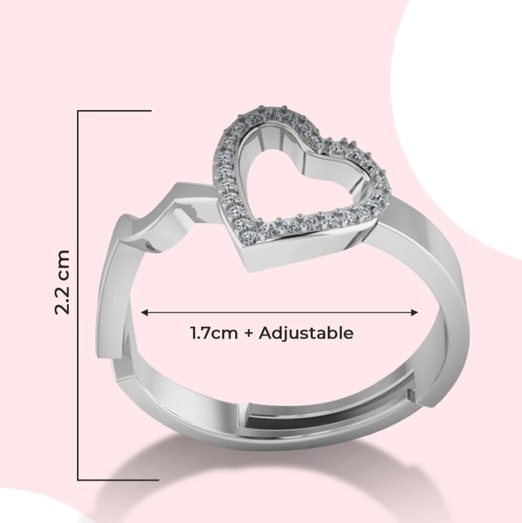 LUSO 92.5% Sterling Silver Heart Shape Adjustable Ring