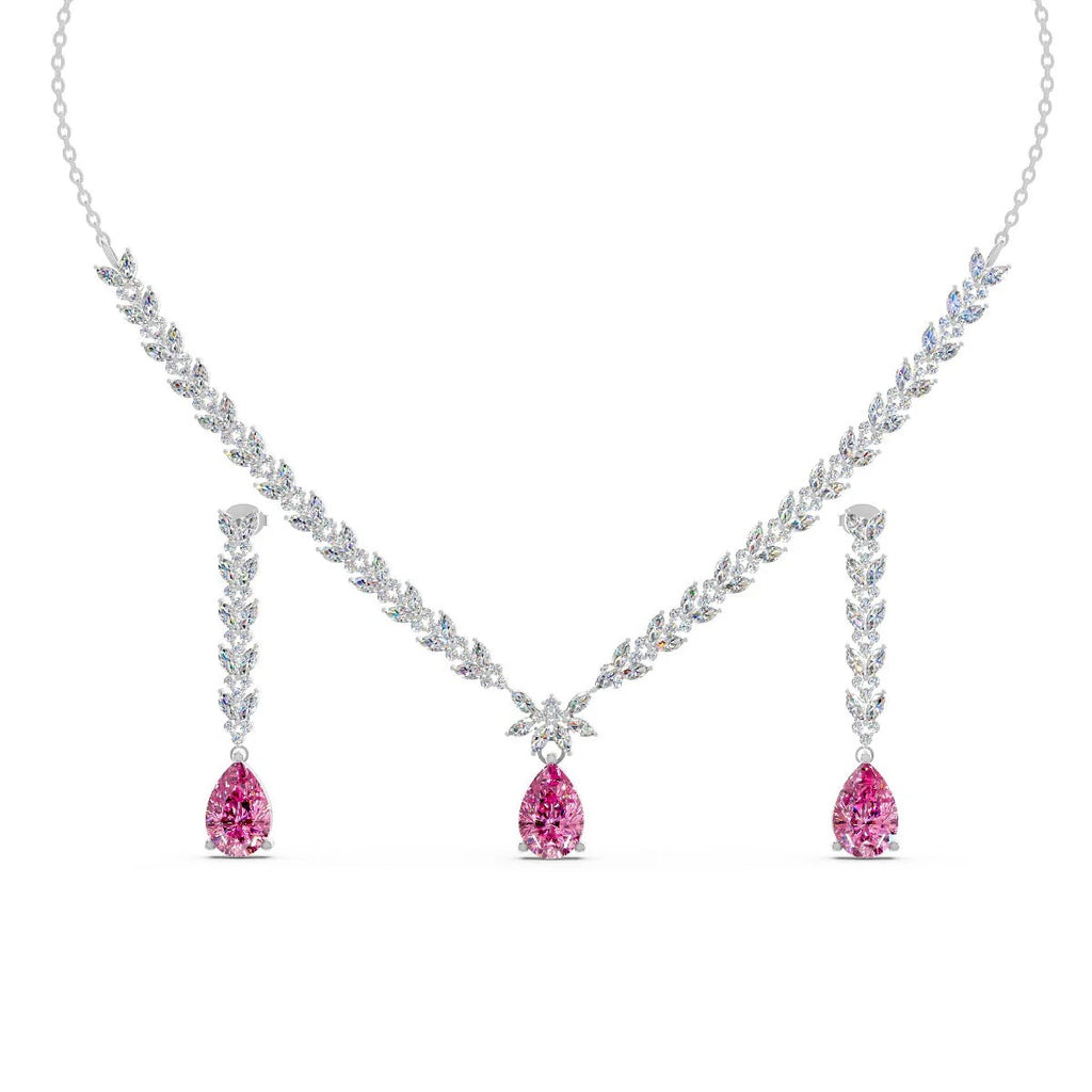 LUSO 92.5% Silver Pink Zircon Necklace Set With Earring