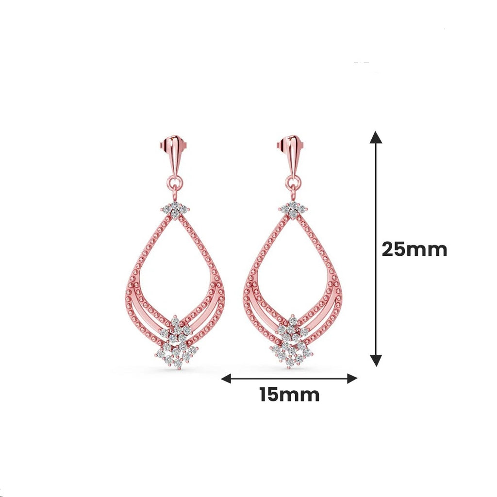 LUSO 92.5% Pure Sterling Silver Rose Gold Drop Earrings with Zircons