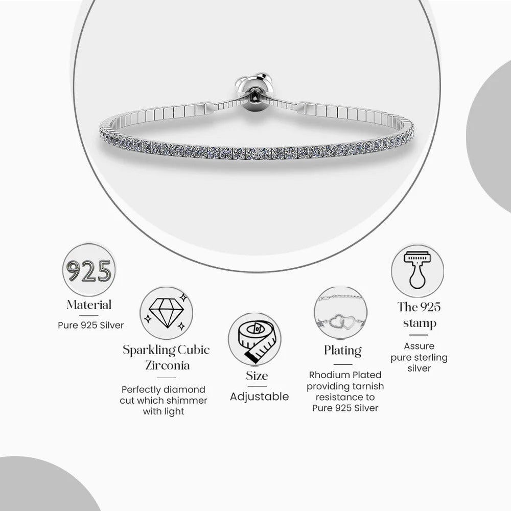 LUSO 92.5% Pure Sterling Silver Tennis bracelet with Cubic Zirconia