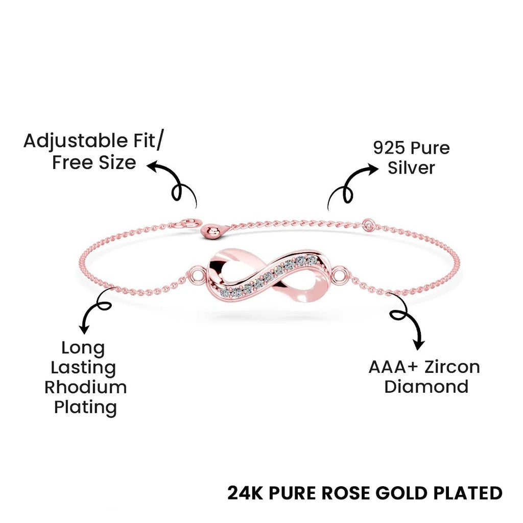 LUSO 92.5% Pure Sterling Silver Bracelet with AAA+ Zircon & Floral Design Rose Gold Plated