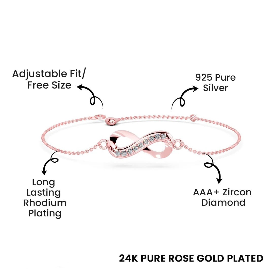 LUSO 92.5% Pure Sterling Silver Bracelet with AAA+ Zircon & Floral Design Rose Gold Plated