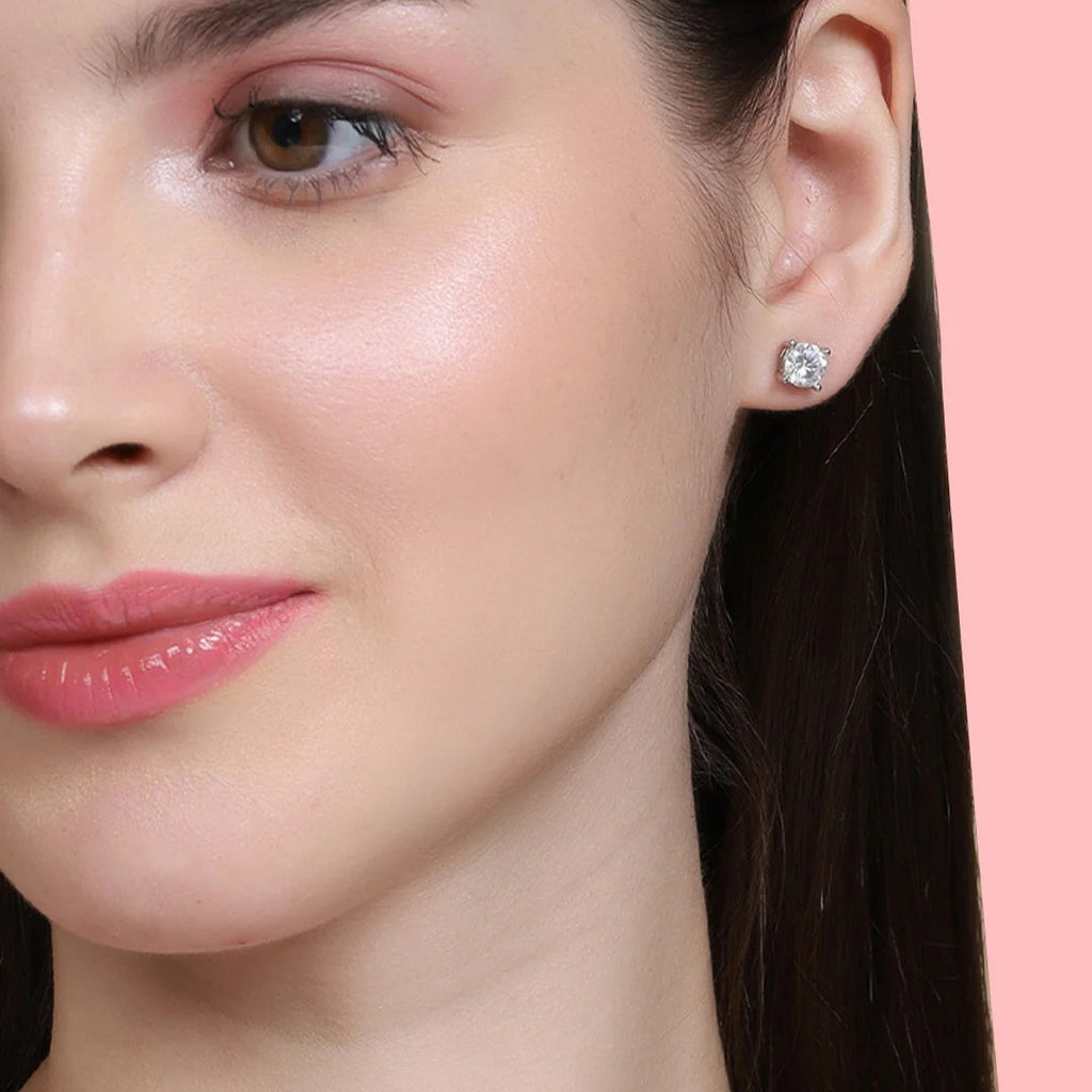 LUSO 92.5% Pure Sterling Silver Classic Diamond Stud Earrings