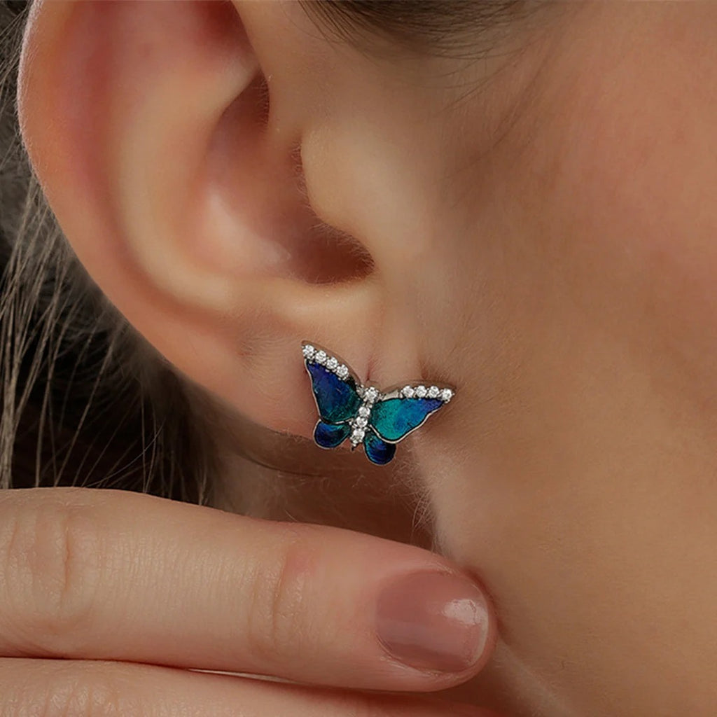 LUSO 92.5% Pure Sterling Silver Butterfly Austrian Crystal Cubic Earrings