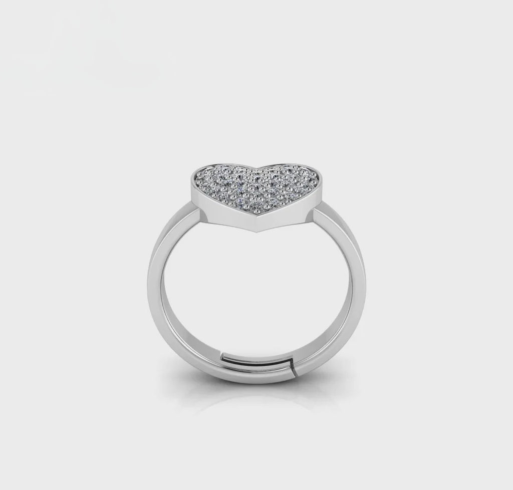 LUSO 92.5% Pure Sterling Silver Adjustable Trendor Heart Decor Ring