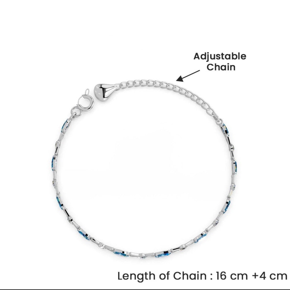 LUSO 92.5% Pure Sterling Silver Blue CZ Bracelet with Crystals – Elegant Adjustable Chain Design