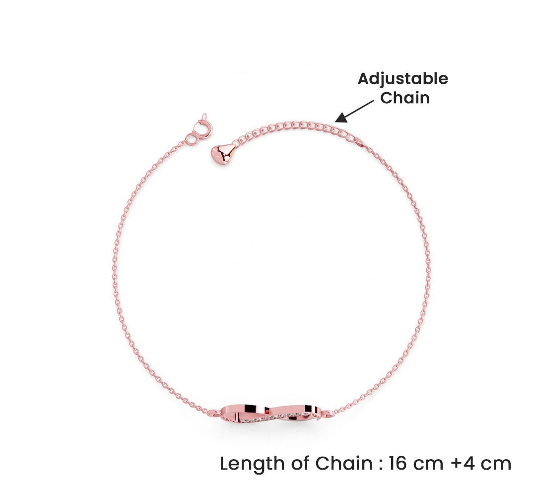 LUSO 92.5% Pure Sterling Silver Bracelet with AAA+ Zircon & Floral Design Rose Gold Plated