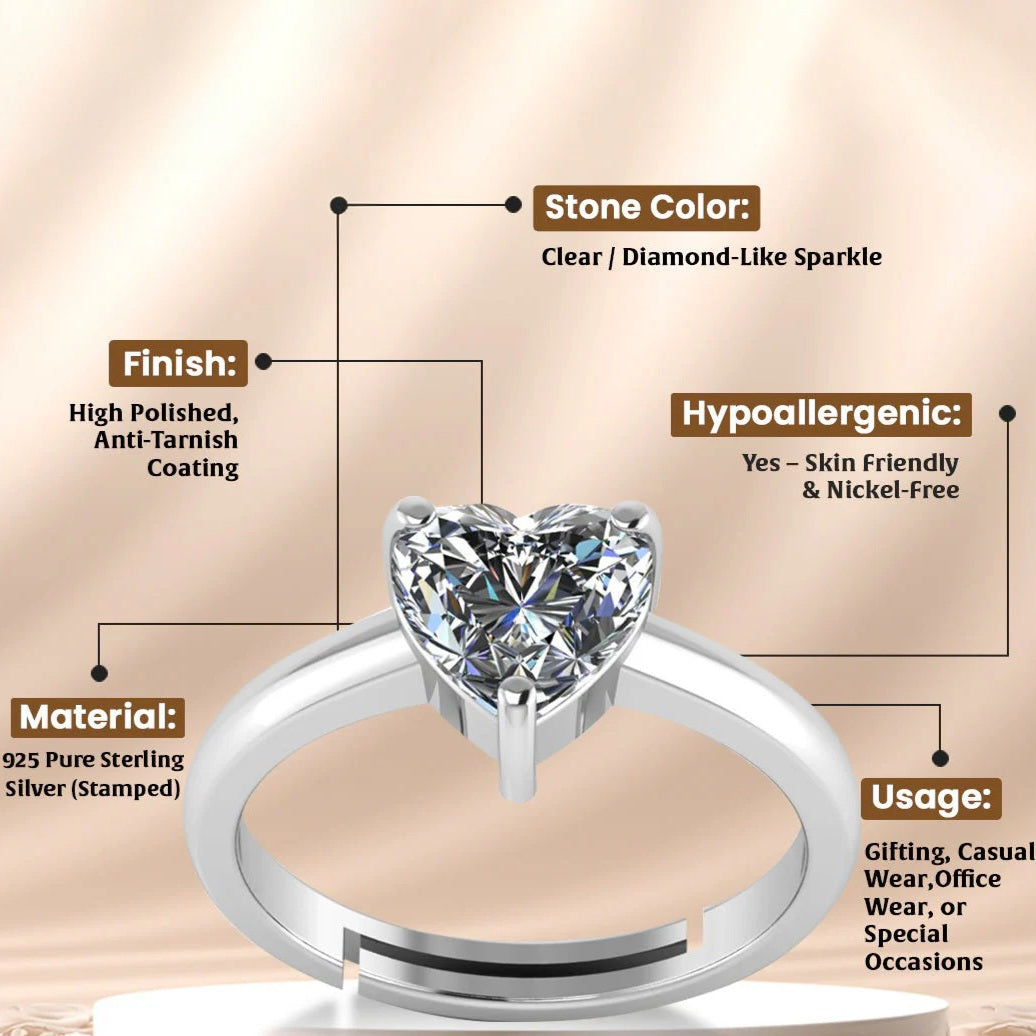 LUSO 92.5% Pure Sterling Silver Aurelia Silver Heart Ring