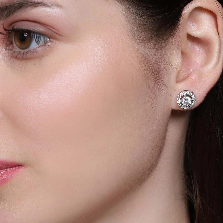 LUSO 92.5% Pure Sterling Silver Zircon Stud Solitaire Earrings