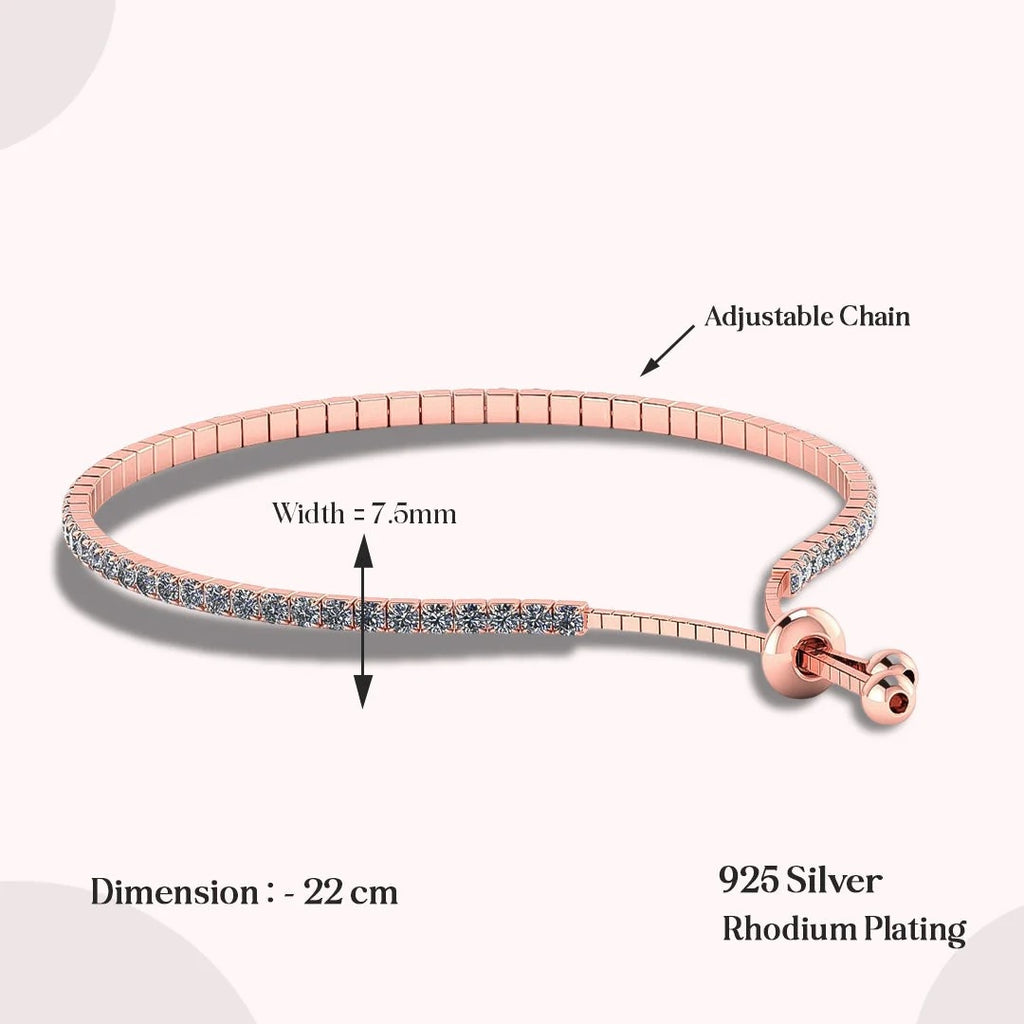 LUSO 92.5% Pure Sterling Silver Rose Gold Plated Tennis Bracelet with American Diamond