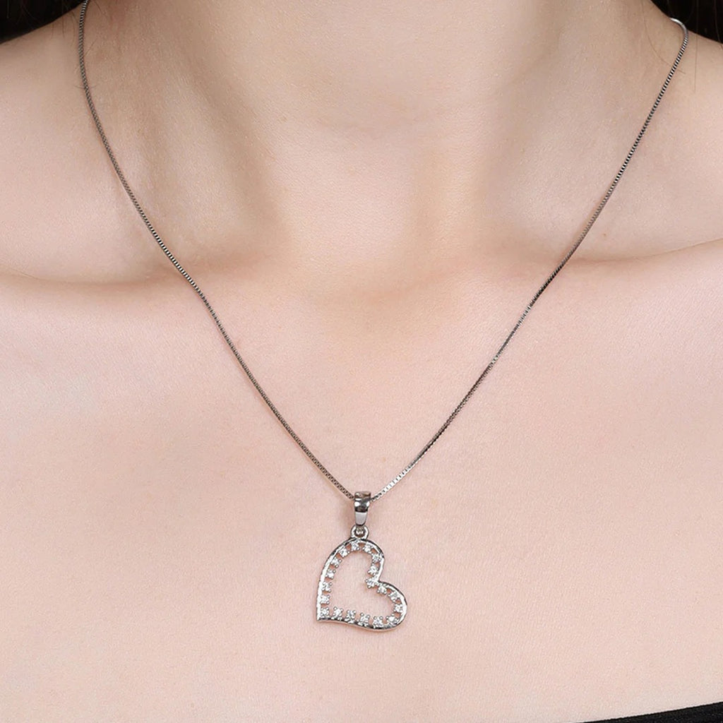 LUSO 92.5% Pure Sterling Silver Heart Pendant with pure silver Link Chain