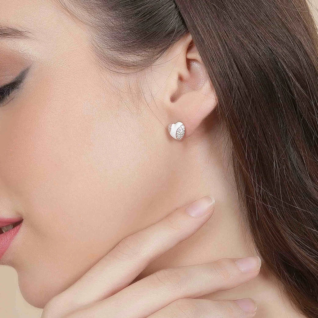 LUSO 92.5% Pure Sterling Silver Heart Shape Rose Gold Plated Earrings