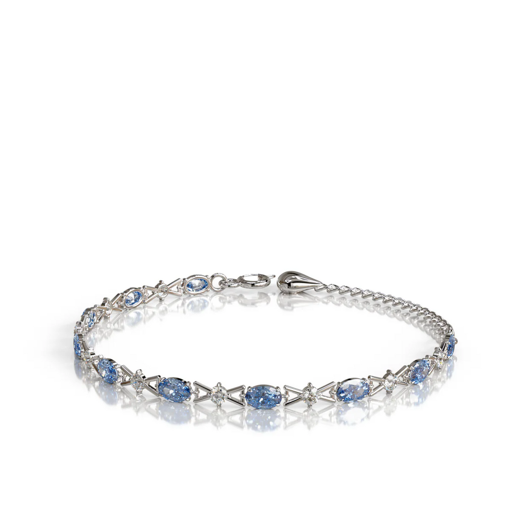 LUSO 92.5% Pure Sterling Silver Blue CZ Bracelet with Crystals – Elegant Adjustable Chain Design