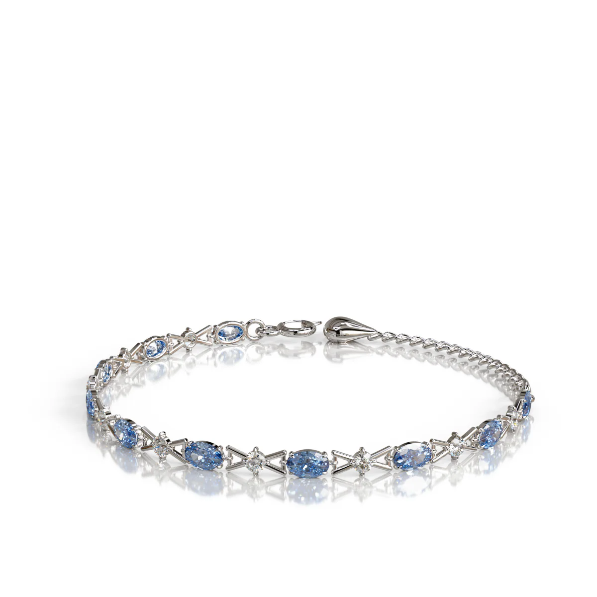LUSO 92.5% Pure Sterling Silver Blue CZ Bracelet with Crystals – Elegant Adjustable Chain Design