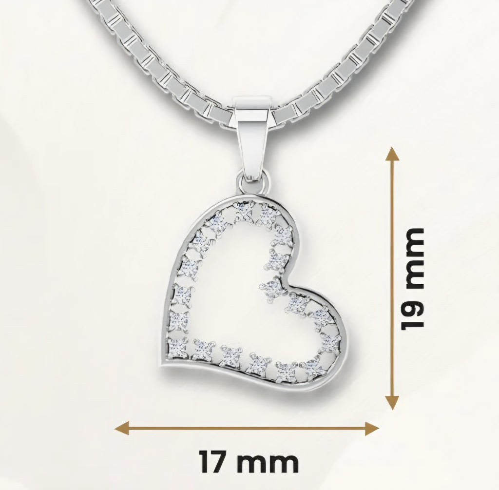 LUSO 92.5% Pure Sterling Silver Heart Pendant with pure silver Link Chain