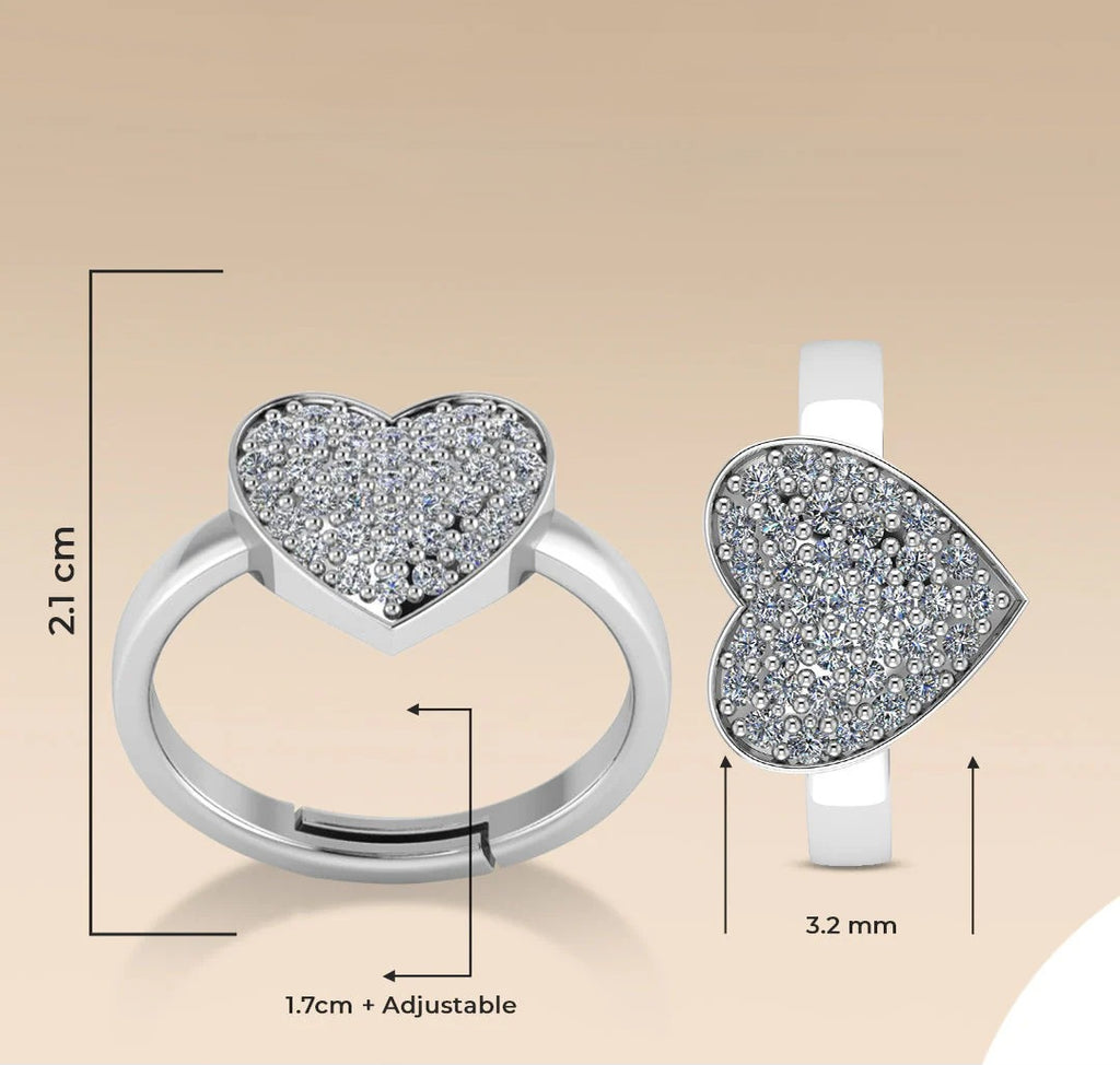 LUSO 92.5% Pure Sterling Silver Adjustable Trendor Heart Decor Ring