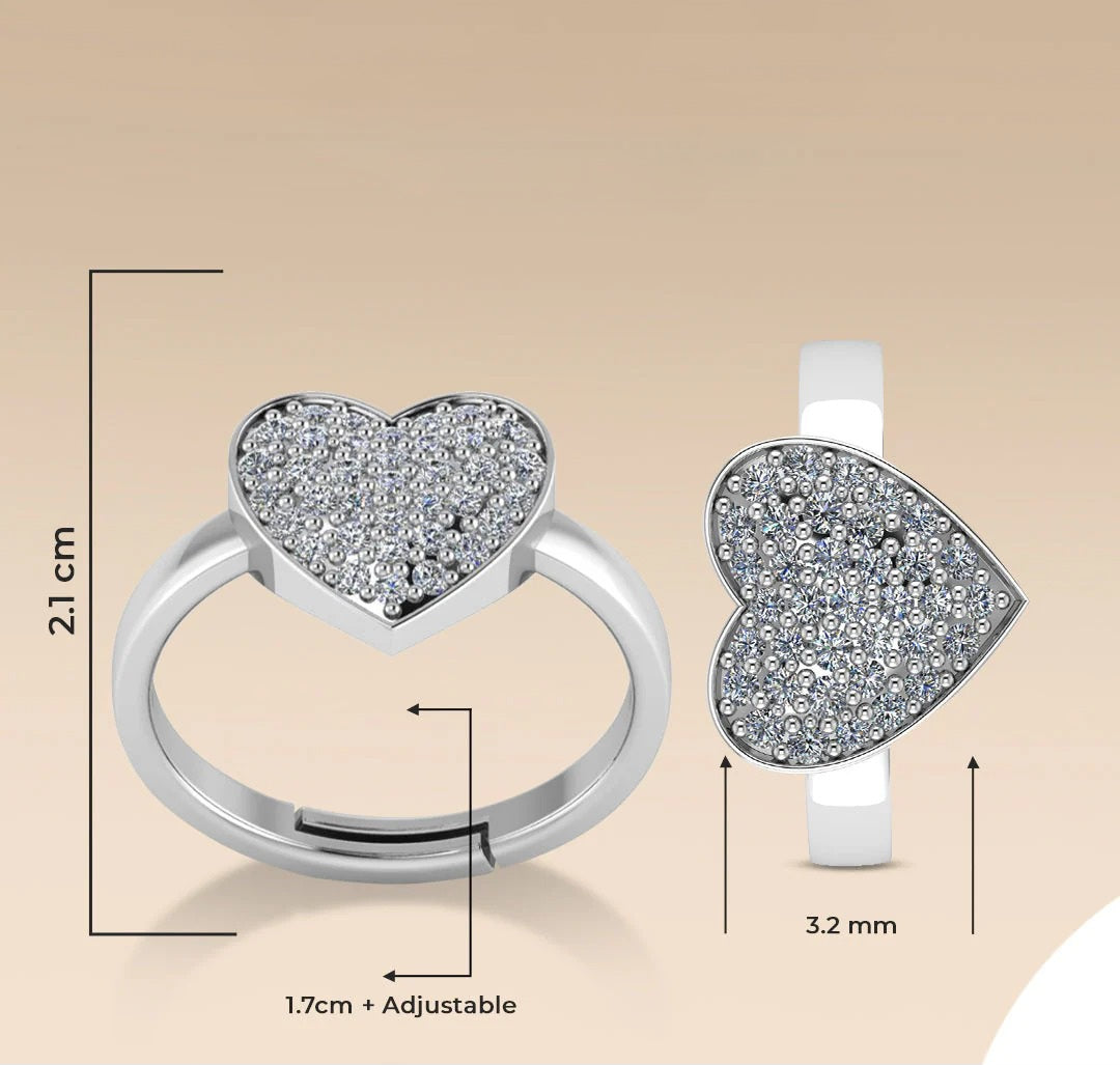 LUSO 92.5% Pure Sterling Silver Adjustable Trendor Heart Decor Ring