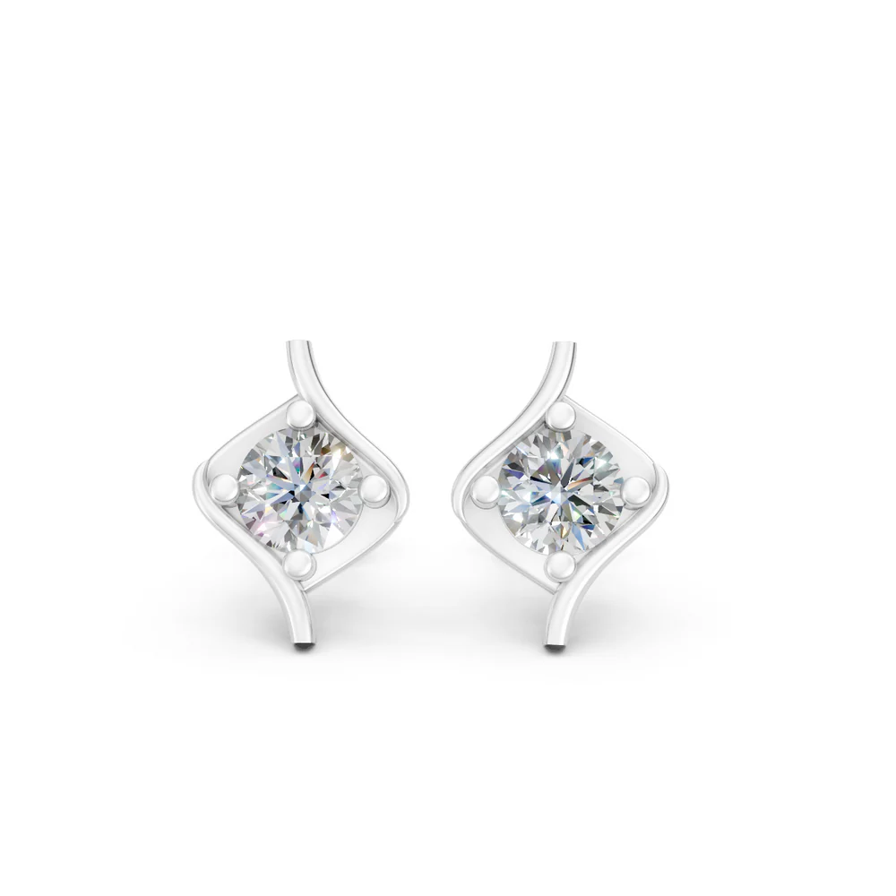 LUSO 92.5% Pure Sterling Silver Swirl Stud Earrings with Zircon Stone