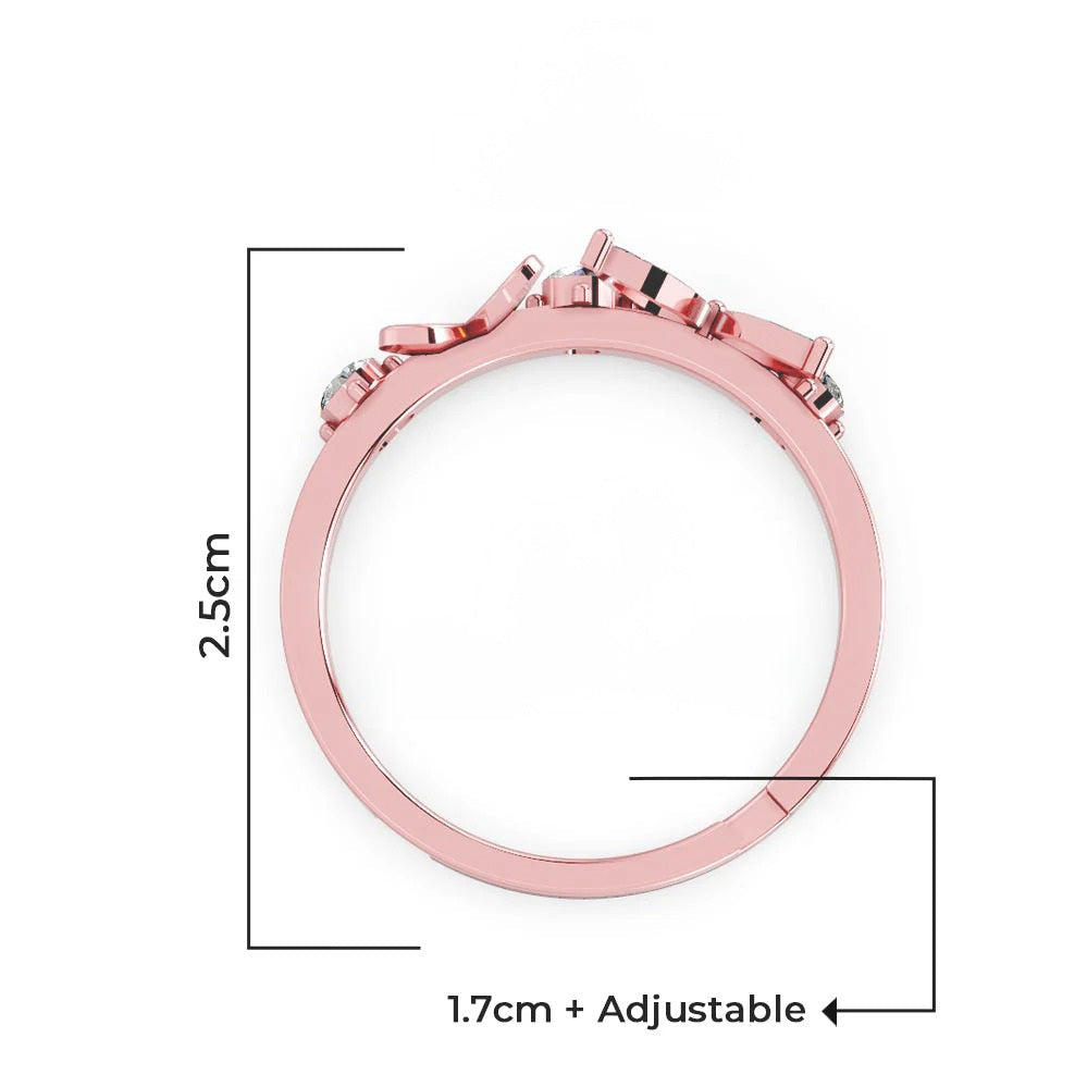 LUSO 92.5% Pure Sterling Silver Rose Gold Plated Butterfly Design Adjustable Ring