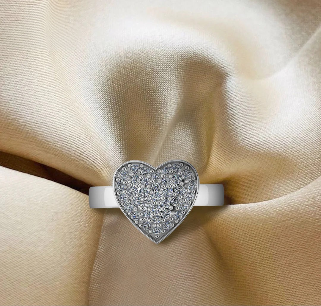 LUSO 92.5% Pure Sterling Silver Adjustable Trendor Heart Decor Ring