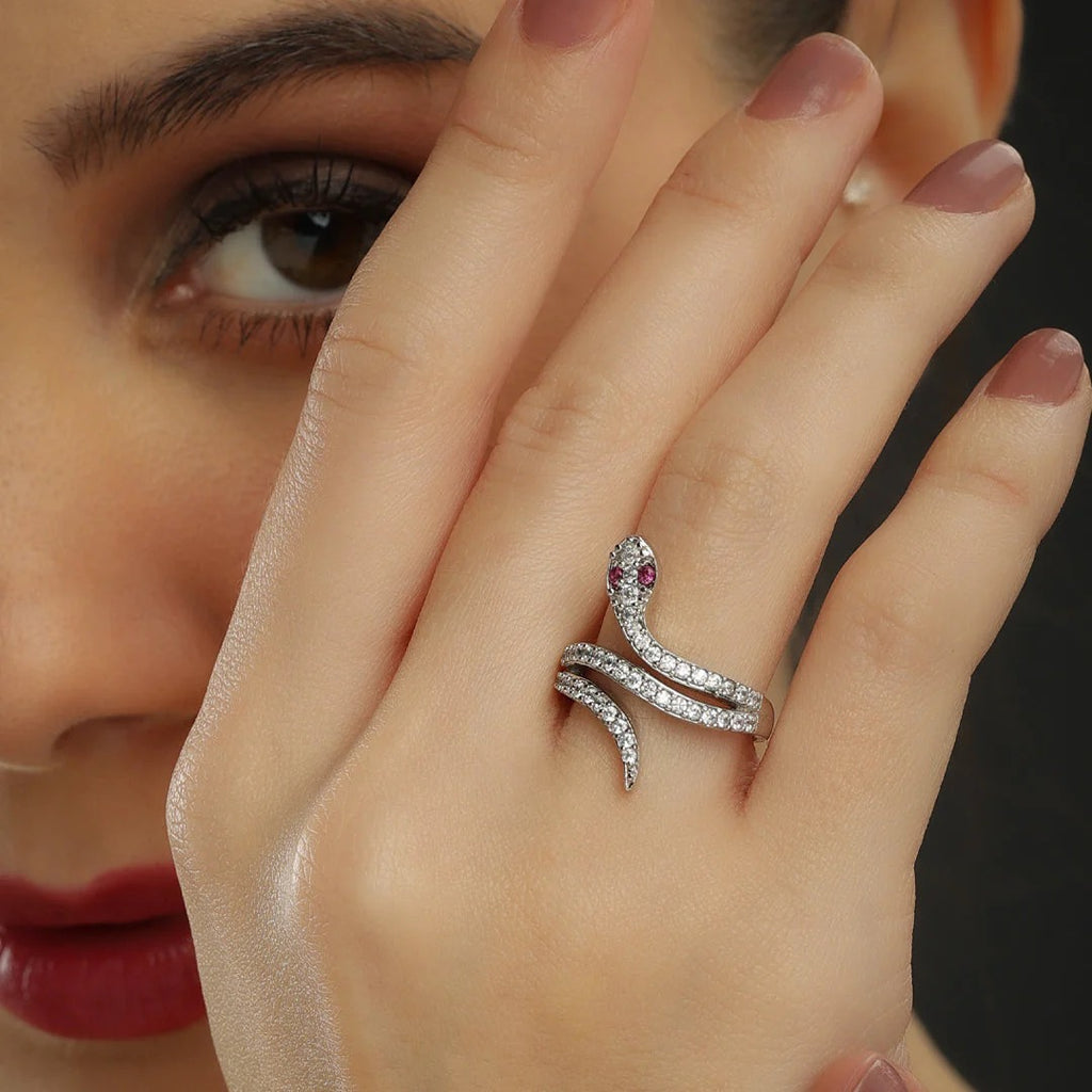LUSO 92.5% Pure Silver Moon eye Snake Wrap Ring