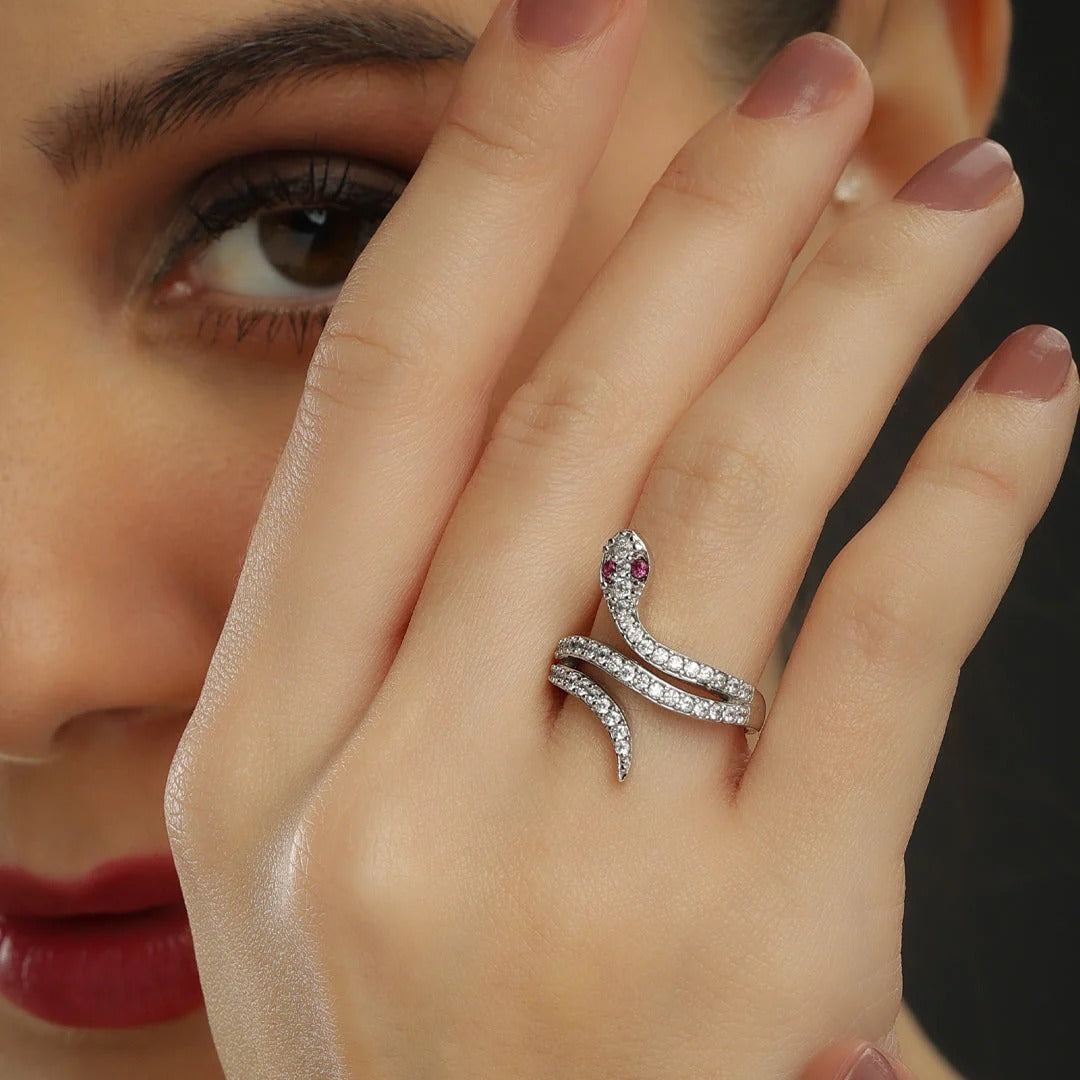 LUSO 92.5% Pure Silver Moon eye Snake Wrap Ring