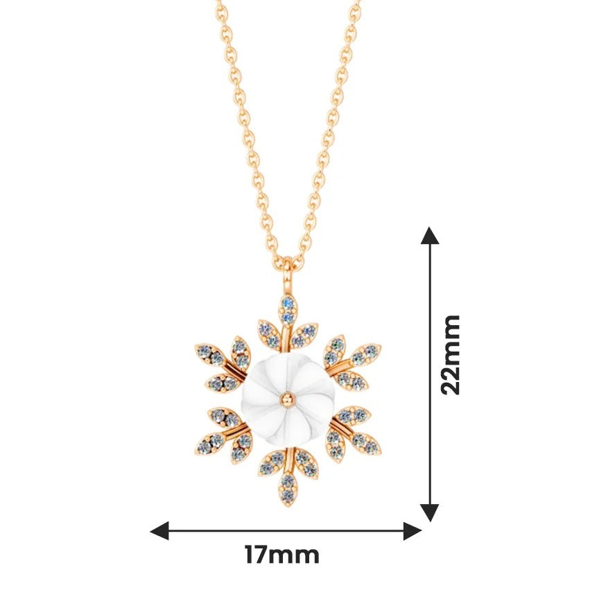LUSO 92.5% Pure Sterling Silver Floral Pendant Necklace Rose Gold Finish with AAA+ Zircon & White Shell Design