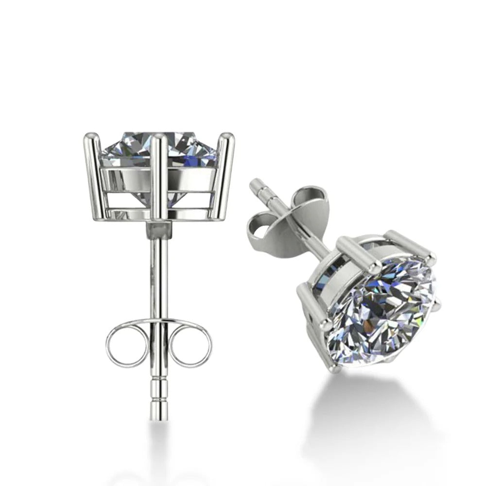 LUSO 92.5% Sterling Silver Classic Solitaire diamond Stud Earrings