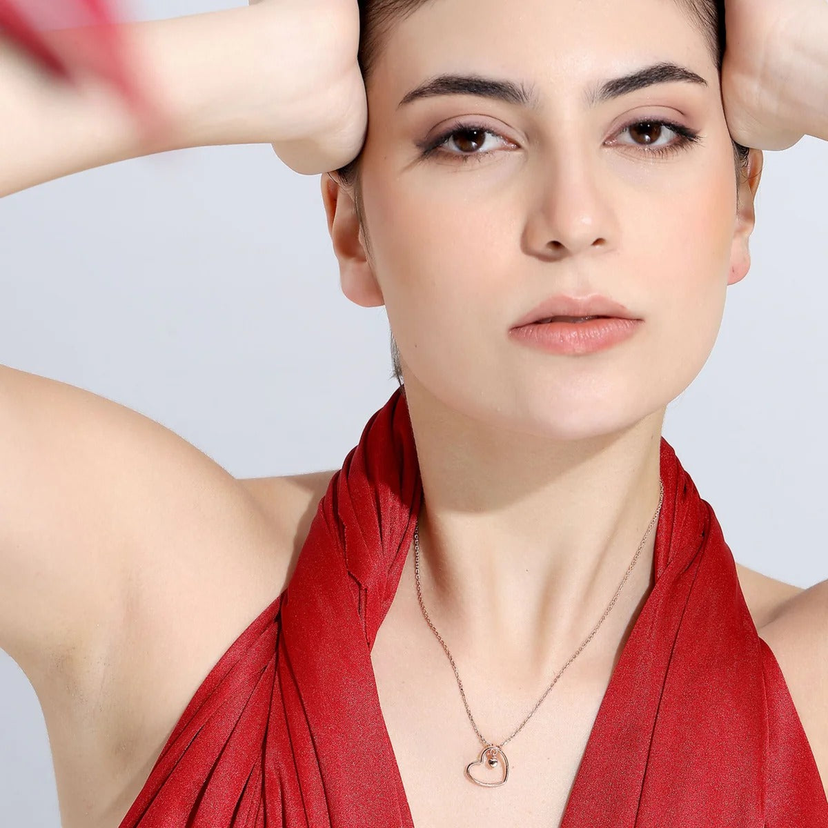 LUSO 92.5% Pure Sterling Silver Rose Gold Plated Open Heart Pendant with Dangling Mini Heart Charm