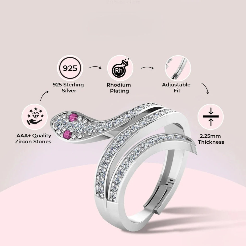 LUSO 92.5% Pure Silver Moon eye Snake Wrap Ring