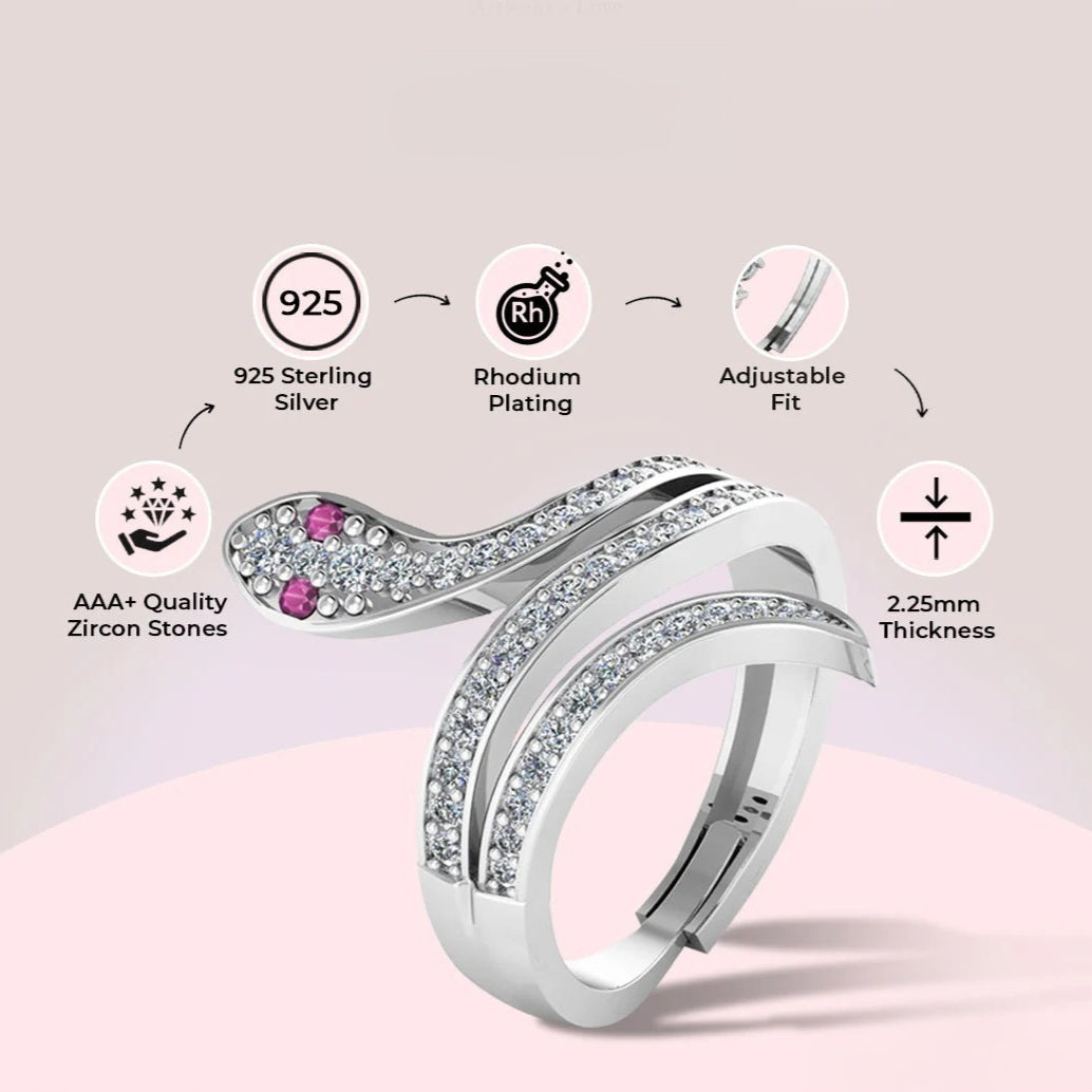 LUSO 92.5% Pure Silver Moon eye Snake Wrap Ring