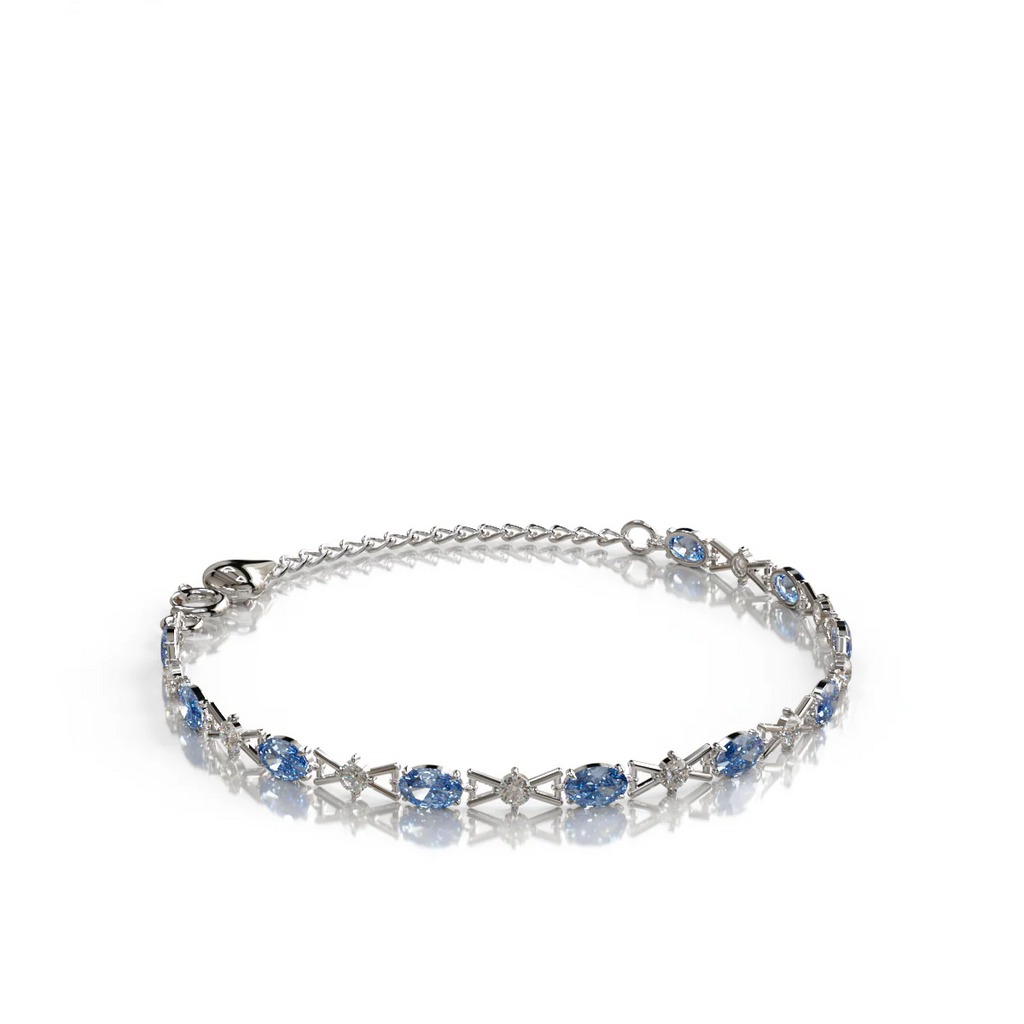 LUSO 92.5% Pure Sterling Silver Blue CZ Bracelet with Crystals – Elegant Adjustable Chain Design