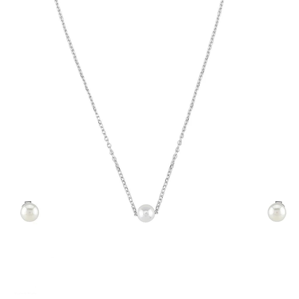 LUSO 92.5% Pure Sterling Silver Single Pearl Pendant with Earrings