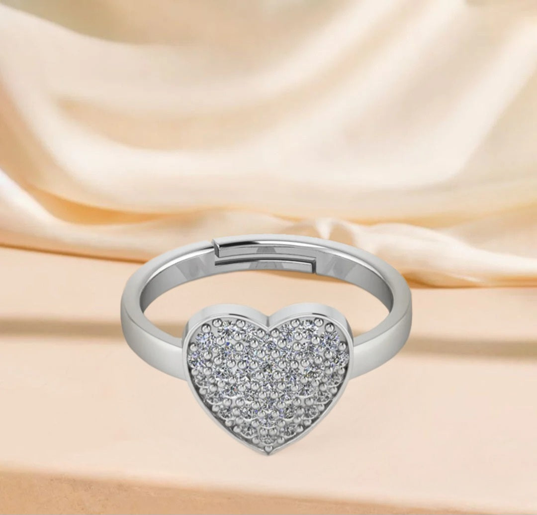 LUSO 92.5% Pure Sterling Silver Adjustable Trendor Heart Decor Ring