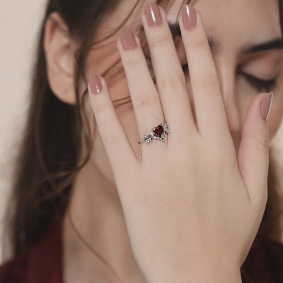 LUSO 92.5% Pure Sterling Silver Adjustable Red Heart CZ Stone Ring