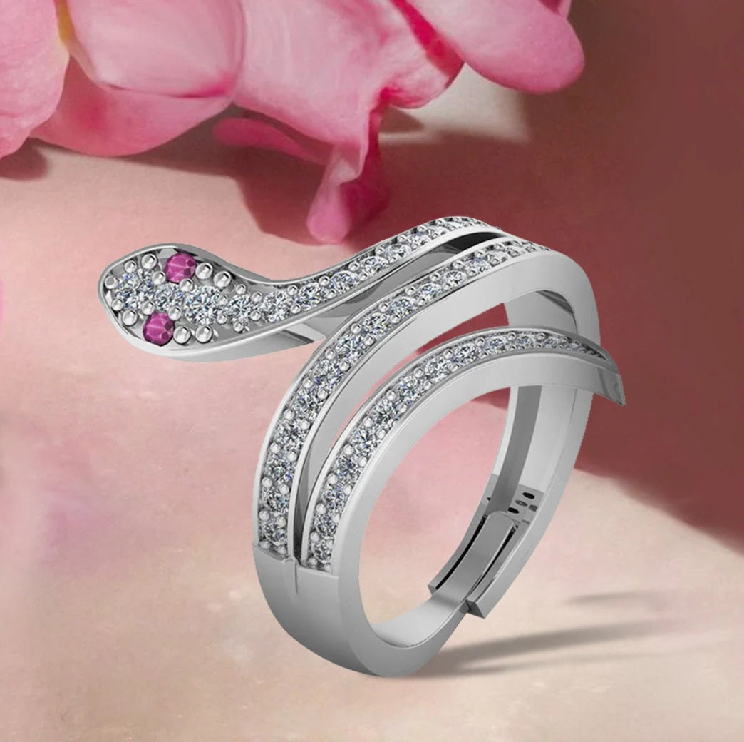 LUSO 92.5% Pure Silver Moon eye Snake Wrap Ring