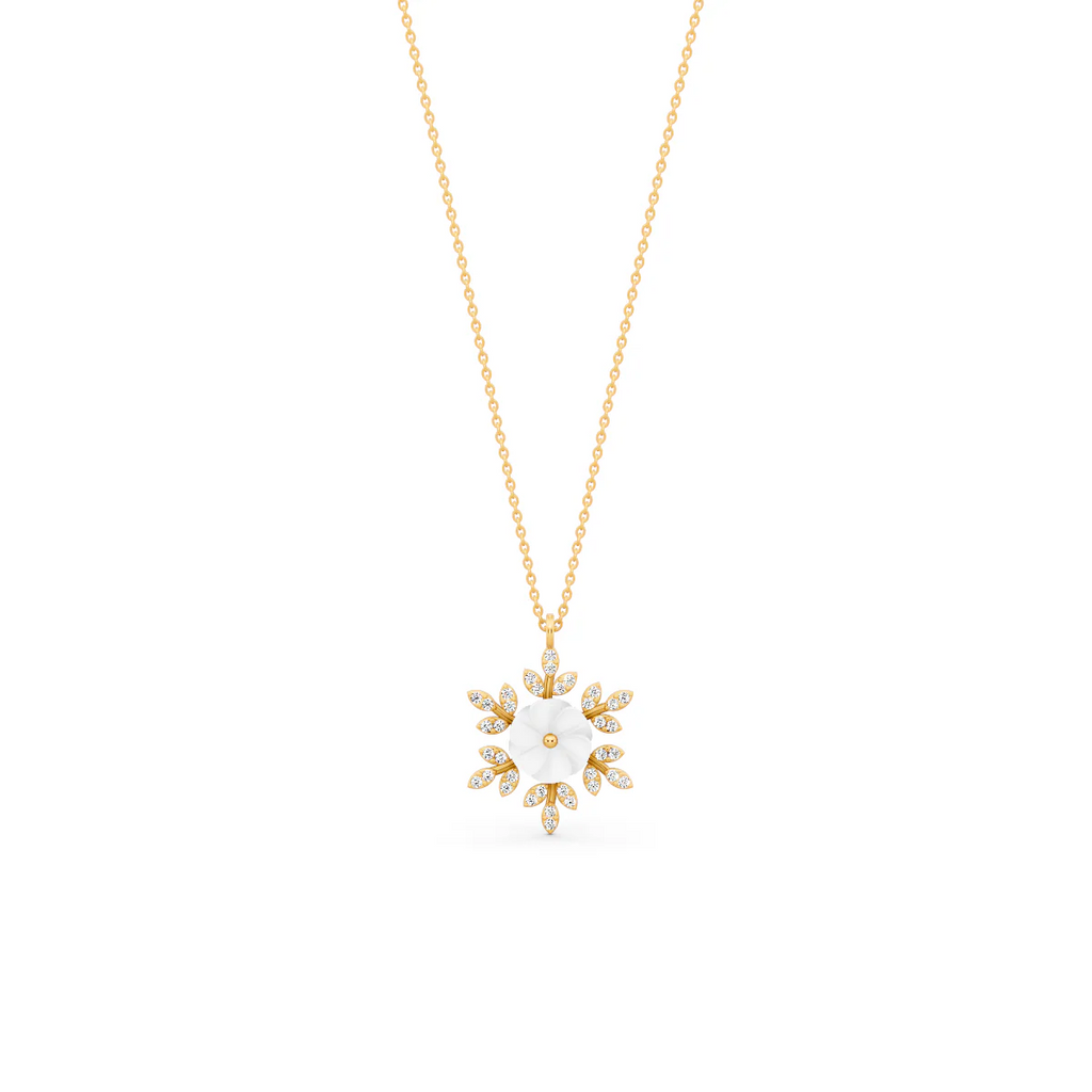 LUSO 92.5% Pure Sterling Silver Floral Pendant Necklace Rose Gold Finish with AAA+ Zircon & White Shell Design
