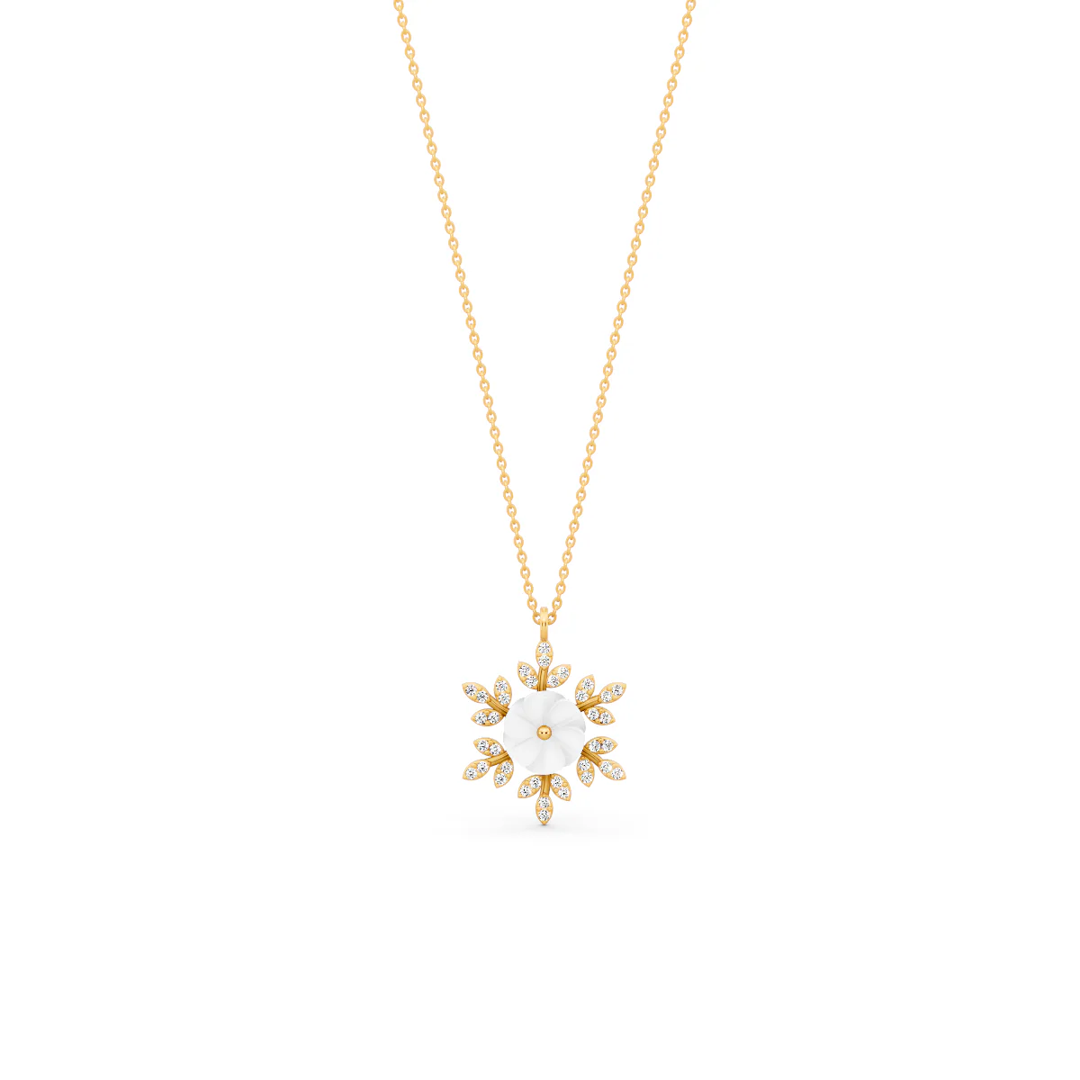 LUSO 92.5% Pure Sterling Silver Floral Pendant Necklace Rose Gold Finish with AAA+ Zircon & White Shell Design