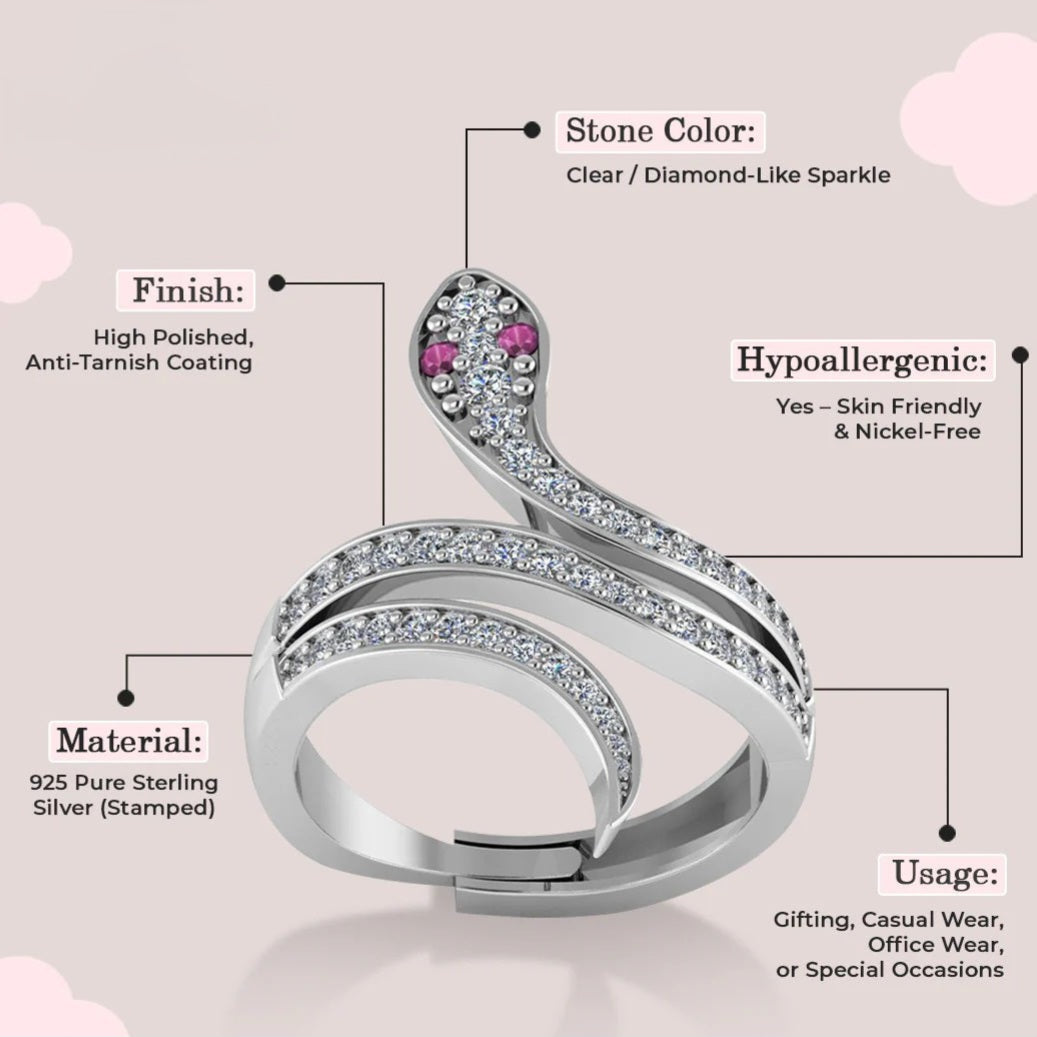 LUSO 92.5% Pure Silver Moon eye Snake Wrap Ring