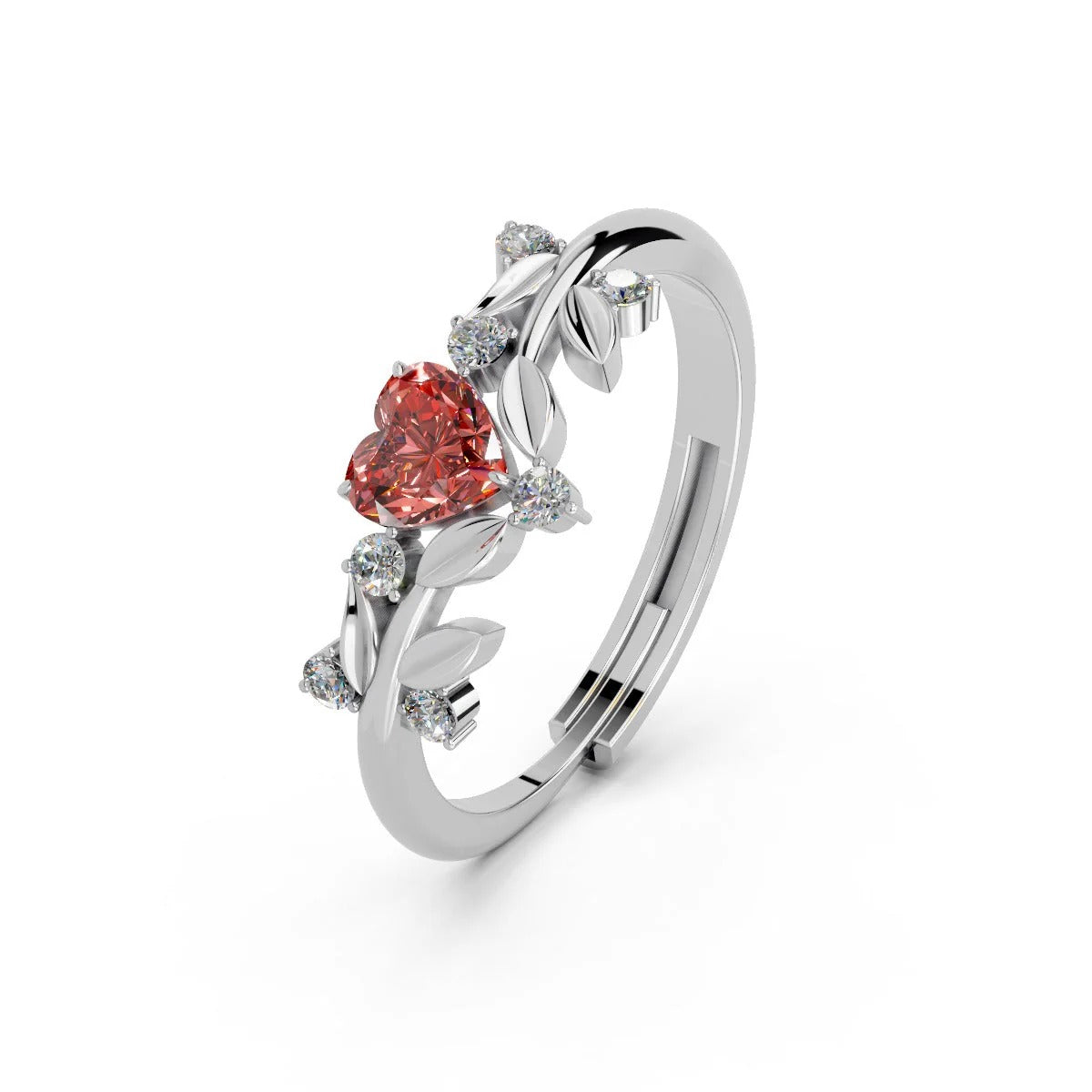 LUSO 92.5% Pure Sterling Silver Adjustable Red Heart CZ Stone Ring