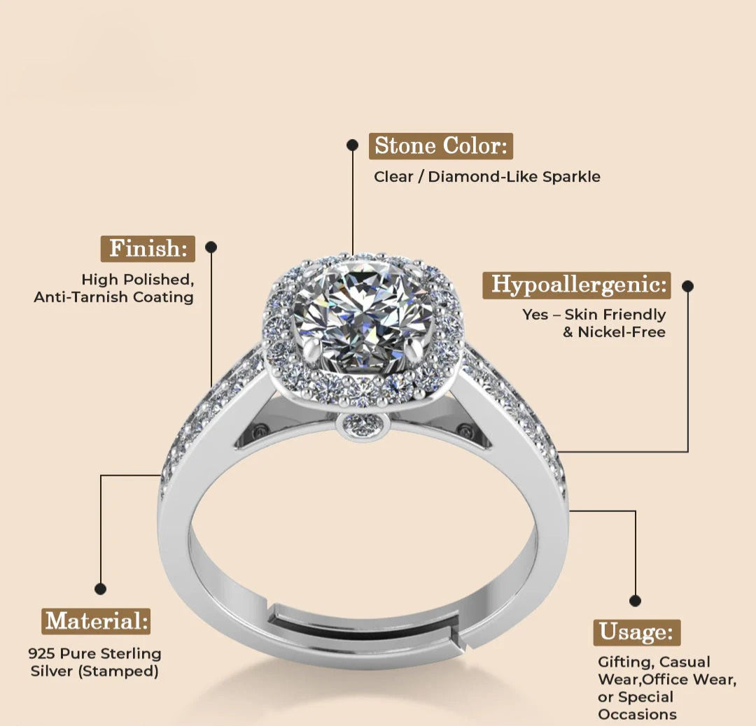 LUSO 92.5% Pure Sterling Silver Adjustable One Single Promise Silver Ring