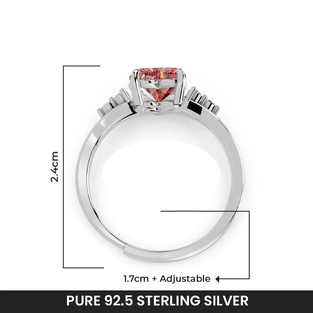 LUSO 92.5% Pure Sterling Silver Adjustable Red Heart CZ Diamond Ring