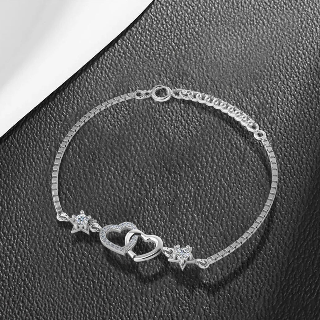 LUSO 92.5% Pure Sterling Silver Heart Charm Bracelet