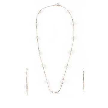 LUSO 92.5% Pure Sterling Silver Rose Gold Plated Pearl-Studded Necklace set